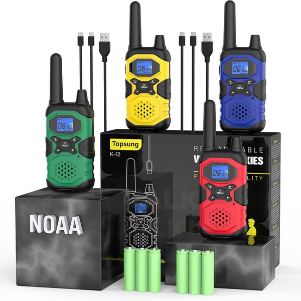 4-Pack Rechargeable 2 Way Radio NOAA Walkie Talkies