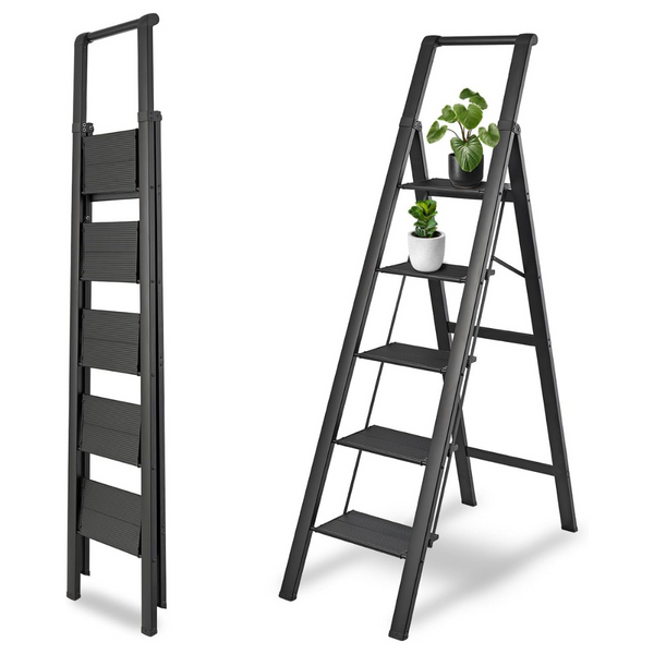 Lightweight Folding 5-Step Ladder With Non Slip Wide Pedals