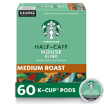 Starbucks Medium Roast Coffee, Half-Caff House Blend K Cups (60 Pods Total)