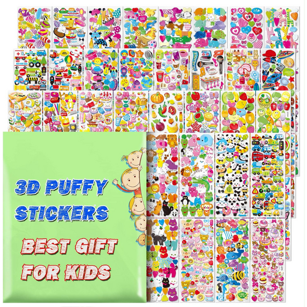 Sinceroduct 3,200+ 3D Puffy Stickers, 64 Different Sheets