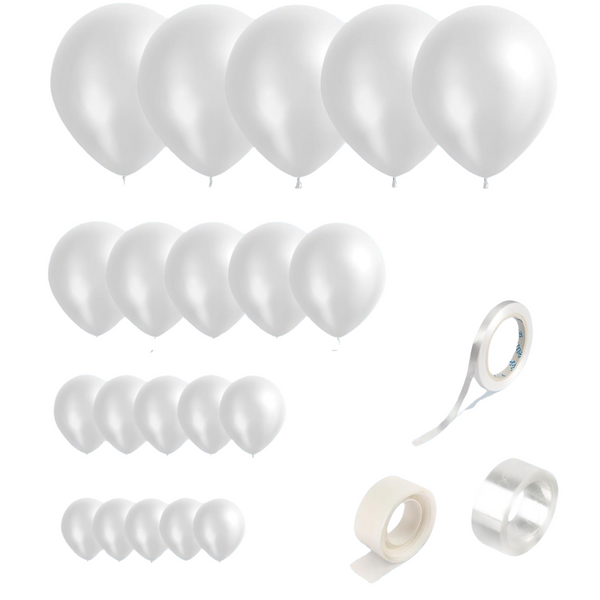 110-Piece White Latex Different Sizes Party Balloons Kit