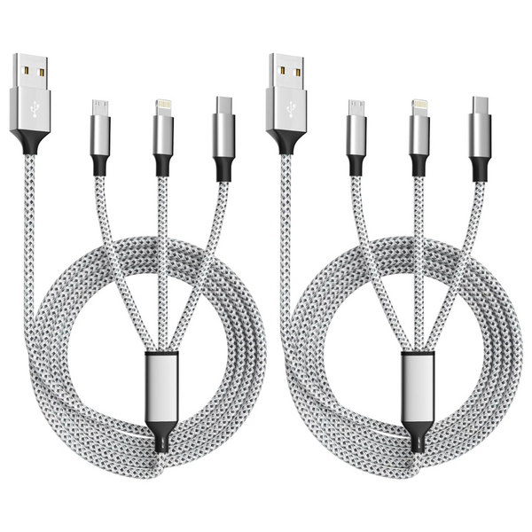 2-Packs Idison 4ft 3-in-1 Nylon Braided Type-C Charging Cables