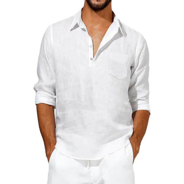 Men's Cuban Collar Casual Linen Henley Shirts With Pocket (Various)