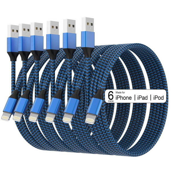 6-Pack Apple MFi Certified Lightning Nylon Braided Cables