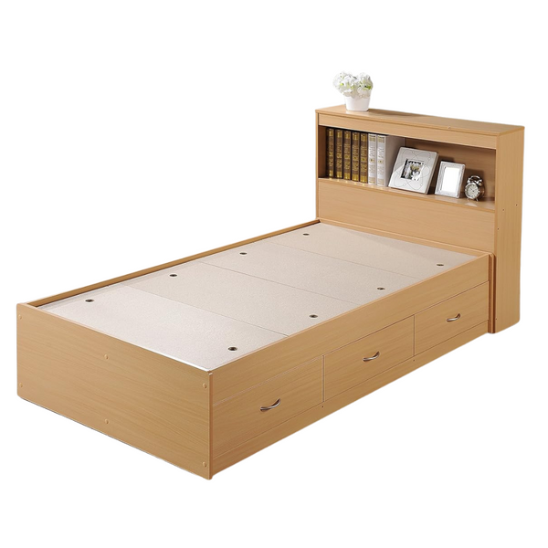 Twin Size Wood Platform Bed With Bookcase Headboard