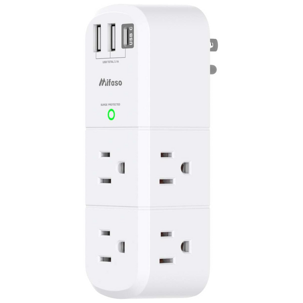 6-Outlet Swivel Surge Protector Extender W/3 USB Ports (1x USB-C)