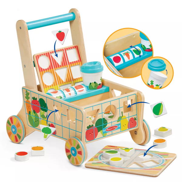 Melissa & Doug Wooden Shape Sorting Grocery Cart Push Toy & Puzzles