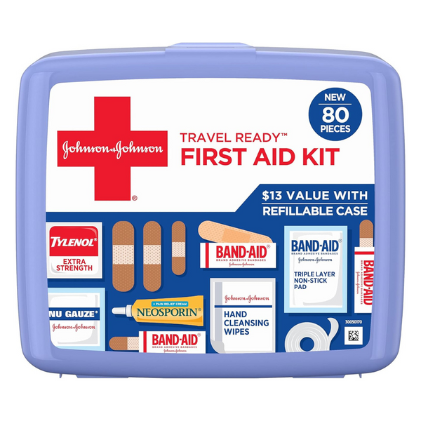 80-Piece Band-Aid Travel Ready Portable Emergency First Aid Kit