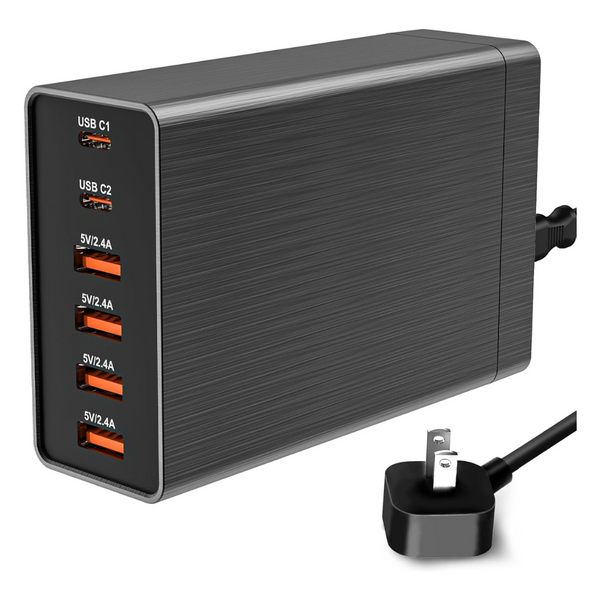 40W Flat Plug 6 Port USB Charging Station With Auto Detect Safety