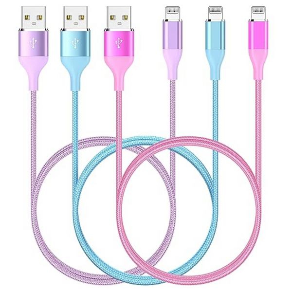 3-Pack 6ft MFi Certified Colored Nylon Braided USB Charging Cords (Various)