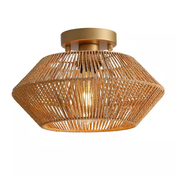 SILJOY 1-Light 12.9" Yellow Rattan Mini Chandelier