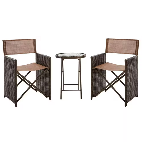 Montrose 3-Piece Gray Folding Wave Outdoor Patio Glass Bistro Set