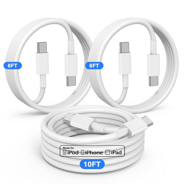 3-Pack 6+6+10ft Fast Charging USB-C Charger Cable (Various)