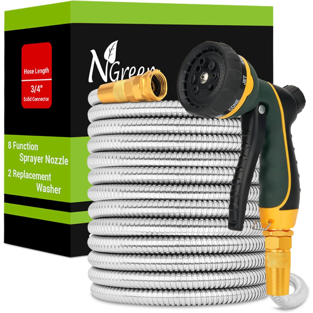 NGreen 100Ft Stainless Steel Flexible Garden Hose