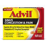 Advil Sinus Congestion And Pain 10 Coated Tablets