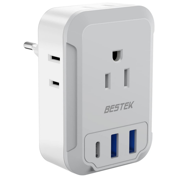 Bestek European Travel Power Plug Adapter With 4 Outlets 3 USB Charger