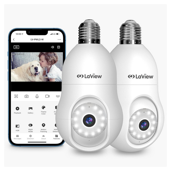 2-Pack LaView 4MP Bulb 2.4GHz 2K Security Camera Compatible With Alexa