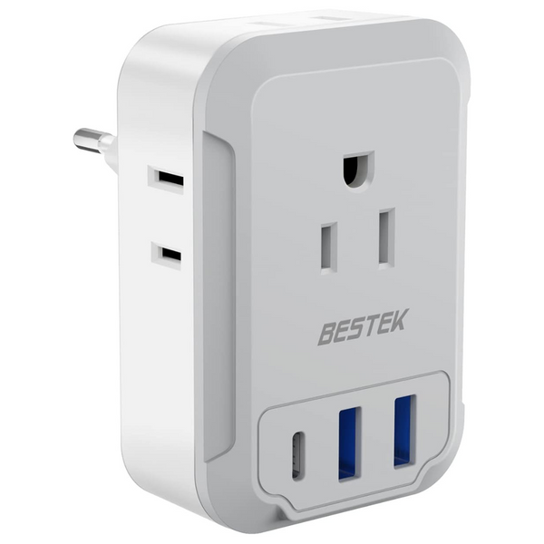 Bestek European Travel Power Plug Adapter With 4 Outlets 3 USB Charger