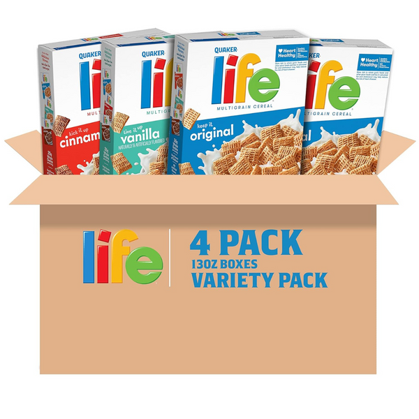 Quaker Life Breakfast Cereal (4 Boxes, 3 Flavor Variety)