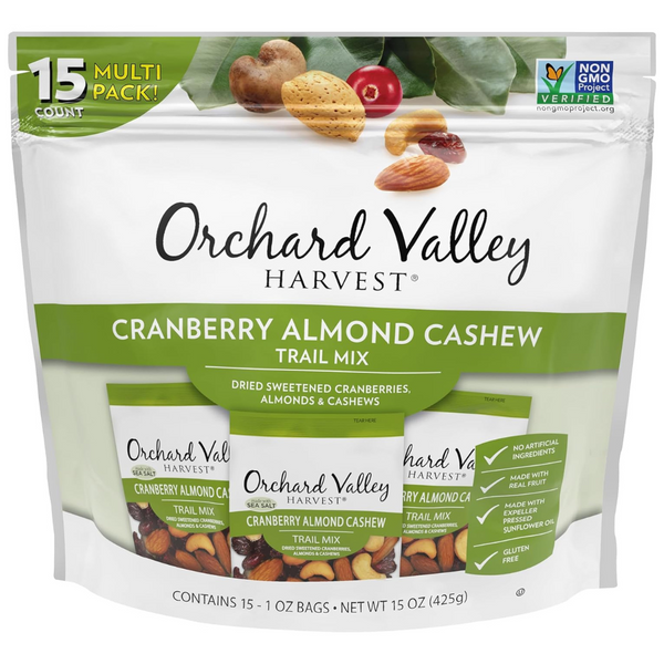 Orchard Valley Harvest Cranberry Almond Cashew Trail Mix (1 Ounce Bags, Pack Of 15)