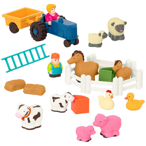 Battat Farm Animal Play Set – 25 Toy Farm Animals, Fences, Farmers, Tractor, Trailer & More