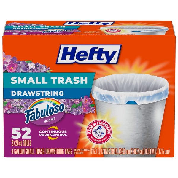 52-Count Hefty Small Trash Bags, Fabuloso Scent, 4 Gallon