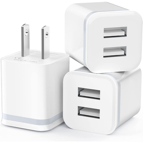 3-Pack Luoatip 2.1A/5v Dual Port USB Type C Cube Power Adapter Charger