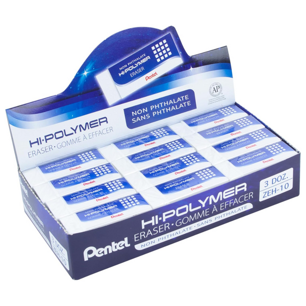 36-Pack Pentel Hi-Polymer Large Latex-Free Block Eraser