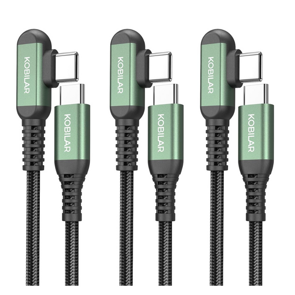 3-Pack Kobilar 90 Degree USB-C To C Fast Charging Cable (Various)