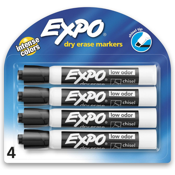 4-Count EXPO 80661 Low-Odor Dry Chisel Tip Erase Markers