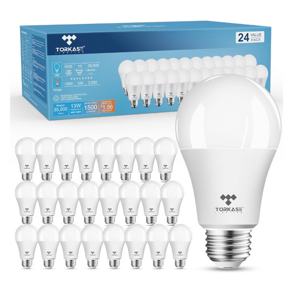 24-Pack 13W 1500lm 2700K Soft White A19 LED Light Bulbs