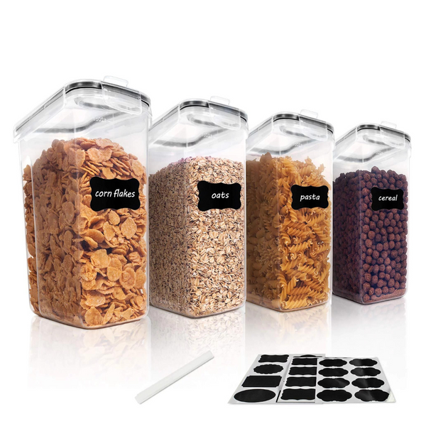 4-Piece Plastic Cereal Storage Container Set W/ 24 Chalkboard Labels