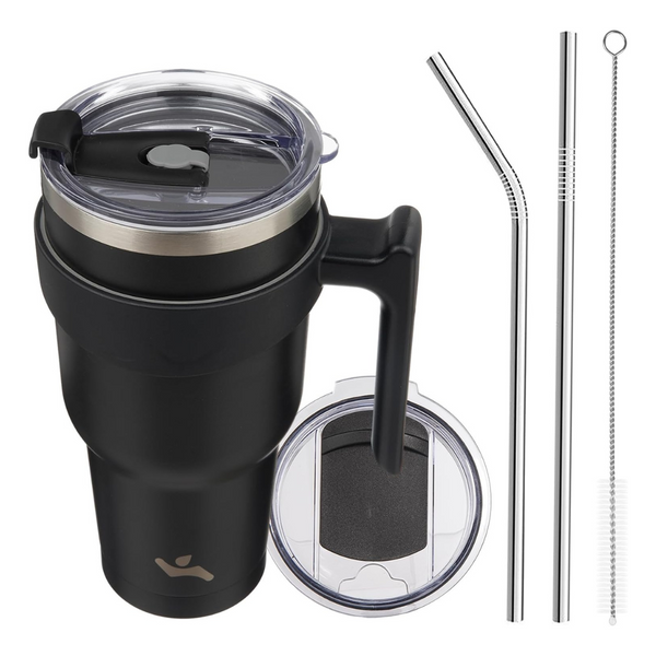 40 Oz Stainless Steel Tumbler With Handle And 2 Straw 2 Lid