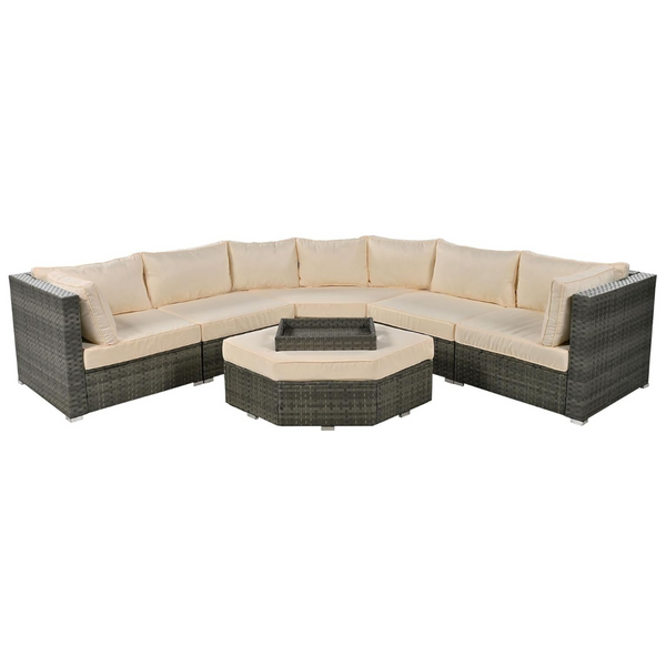 7-Piece Outdoor All Weather Wicker Curved Sectional Sofa Set