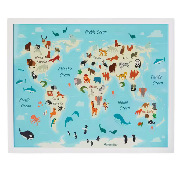 Stylewell Kids World Map White Framed Wall Art