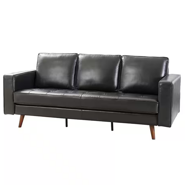 Jayden Creation Agamemnon 82" Black Genuine Leather Straight Sofa