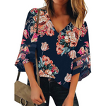 Women's Cute Floral V Neck Mesh Panel Shirts