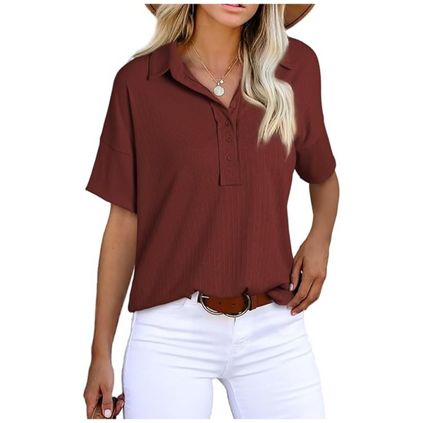 Women's Short Sleeve V Neck Henley Tops Casual Shirts