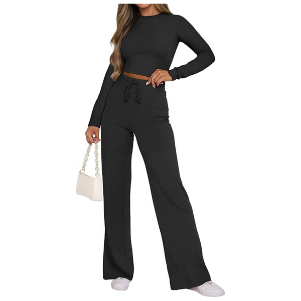 2-Piece Women's Long Sleeve Ribbed Knit Lounge Sets