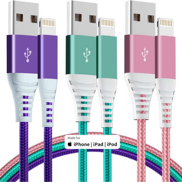 3-Pack Idison [MFi Certified] Nylon Braided 6ft Lightning Cable