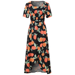 Women's Boho Short Sleeve A line Fruit Floral Maxi Dress