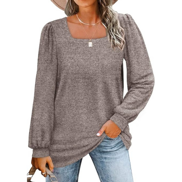 Women's Loose Fit Long Sleeve Square Neck Top