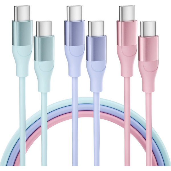 3-Pack 6 Ft Nylon Braided USB C Charger Cables (Multicolored)