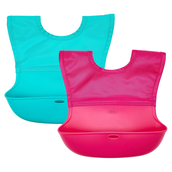 OXO Tot Roll-Up Bib 2 Pack – Pink/Teal