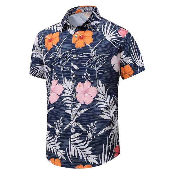 Mens Hawaiian Short Sleeves Summer Flamingos Casual Aloha Floral Shirts