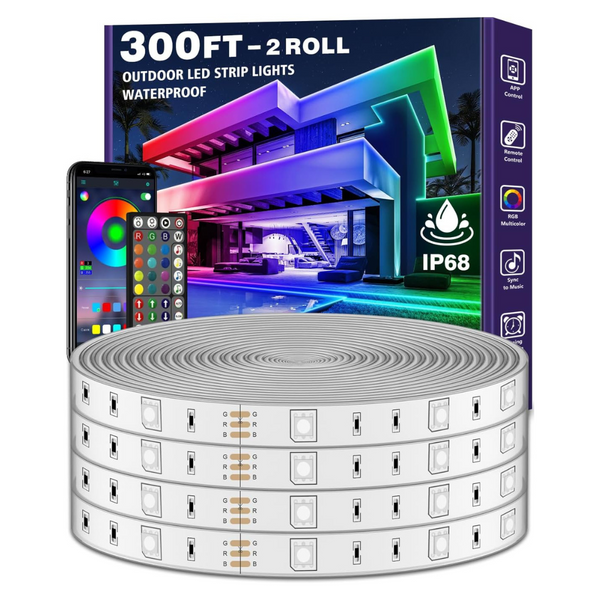 Ailbton IP68 Waterproof 300ft Music Sync RGB Exterior LED Strip Lights