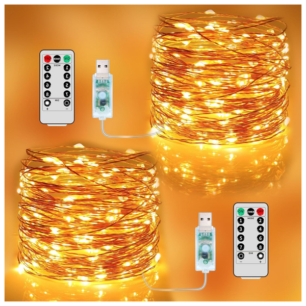 2-Pack 200 LED Waterproof 66ft Twinkle Copper Wire Fairy Lights