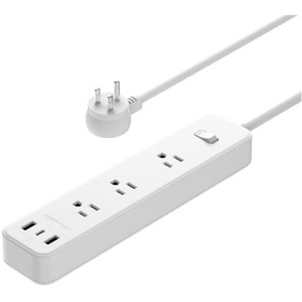 AmazonBasics 5ft Power Strip Extension Cord With 3 Outlet & 3 USB Ports