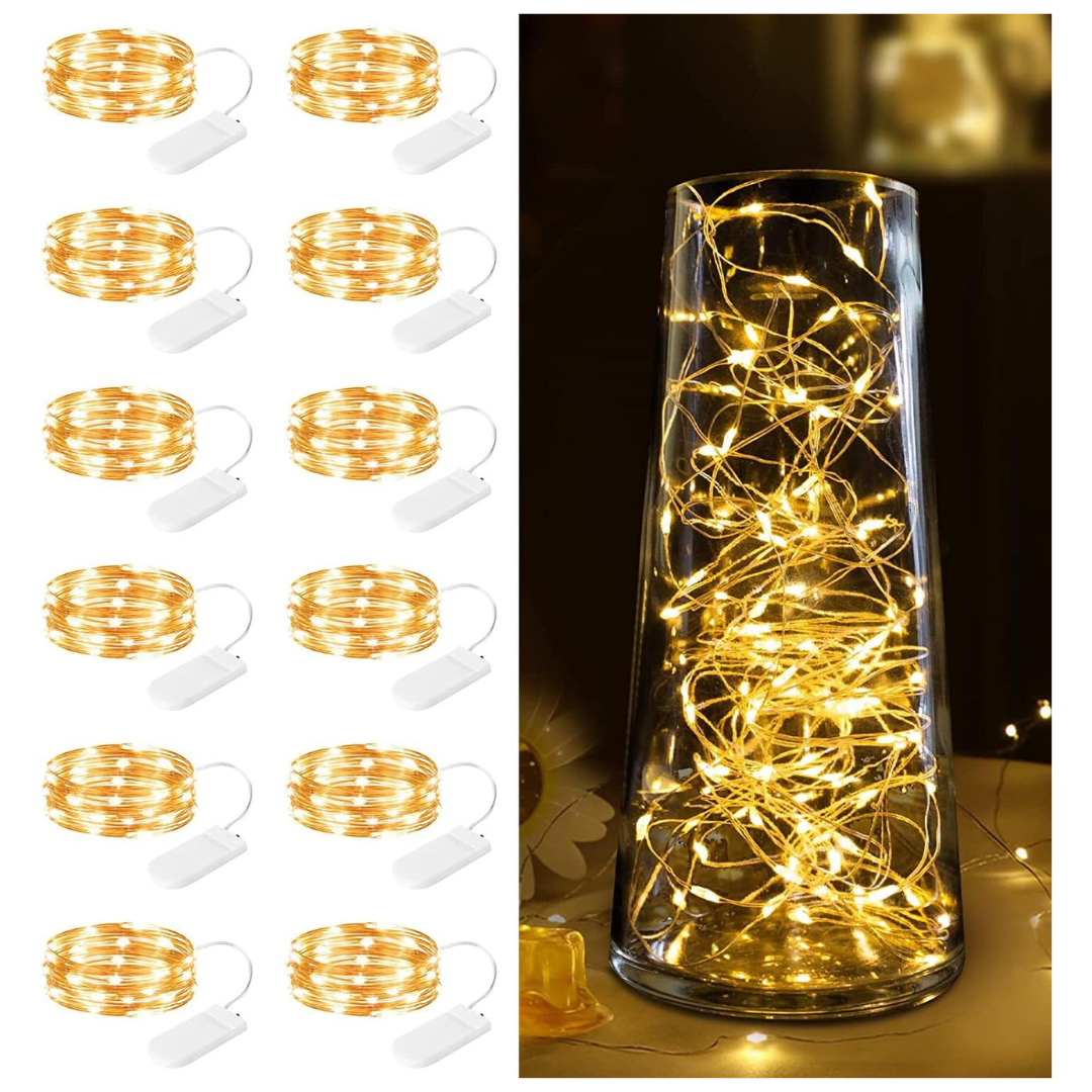 12-Pack Battery Operated 7ft 20 LED Silver Wire String Lights