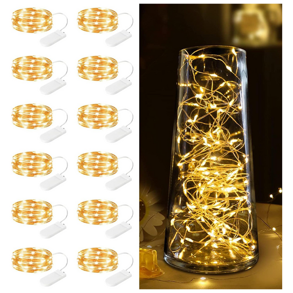 12-Pack Battery Operated 7ft 20 LED Silver Wire String Lights